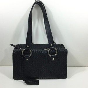 Rectangular Shoulder Bag Black Woven Leather